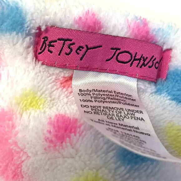 BETSEY JOHNSON Unicorn Lovey Plush Security Blanket Bright Coral With Hearts 13” - Picture 7 of 7